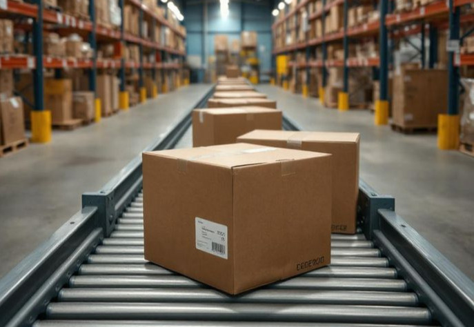 Nos Services cardboard boxes in distribution warehouse modifié modifié